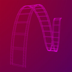 Cinema film strip. Film frame. Old retro cinema strip. Wireframe low poly mesh vector illustration.