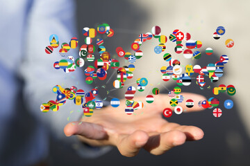 World map with all states and their flags,3d render.