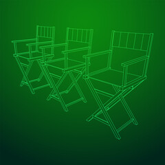 Director movie workplace chair. Wireframe low poly mesh vector illustration