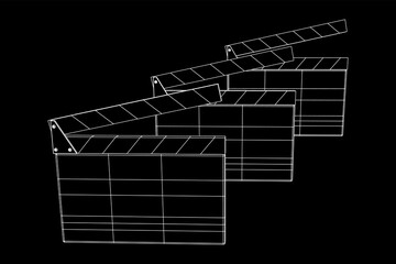 Movie clapper board. Film cinema concept. Wireframe low poly mesh vector illustration