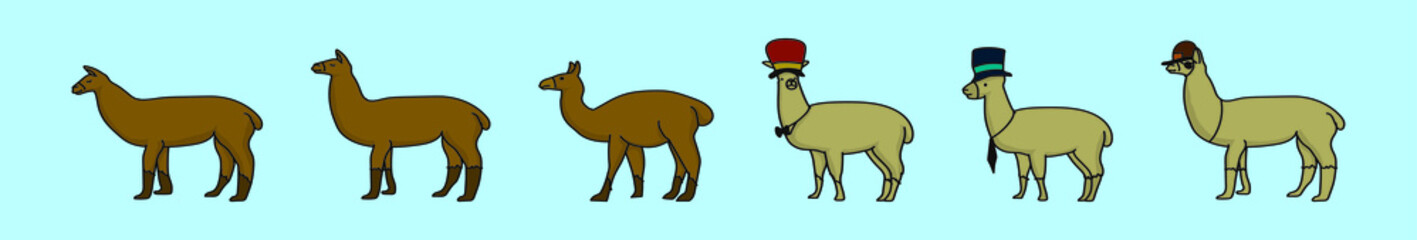 set of llama cartoon icon design template with various models. vector illustration isolated on blue background