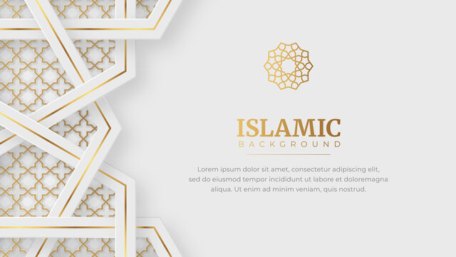 Islamic Arabic Arabesque Ornament Border Luxury Abstract White Background with Copy Space for Text