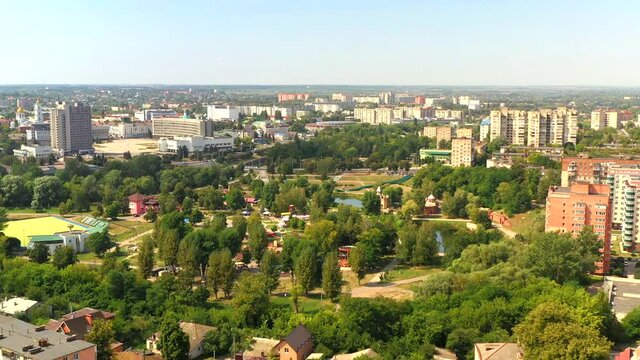Sumy city from above, video from a drone, 4k