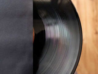 close-up view of the vinyl sound recording