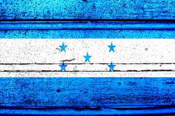 National flag of Honduras, abbreviated with hn; a realistic 3d image of the national symbol from an independent country painted on a wooden wall