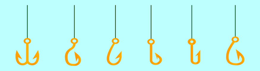 set of fishing hook cartoon icon design template with various models. vector illustration isolated on blue background