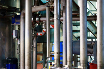 Brewery stainless steel piping in Sole Bay Brewery, Southwold, England