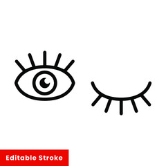 Eye icon. Simple line style for web and app. Human eye anatomy. Open and winking eyes on white background Business concepts eyesight pictogram vector illustration. Editable stroke EPS 10