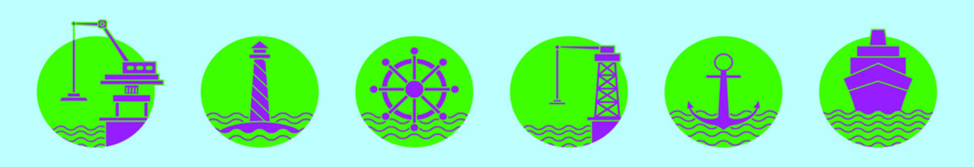 set of harbour cartoon icon design template with various models. vector illustration isolated on blue background