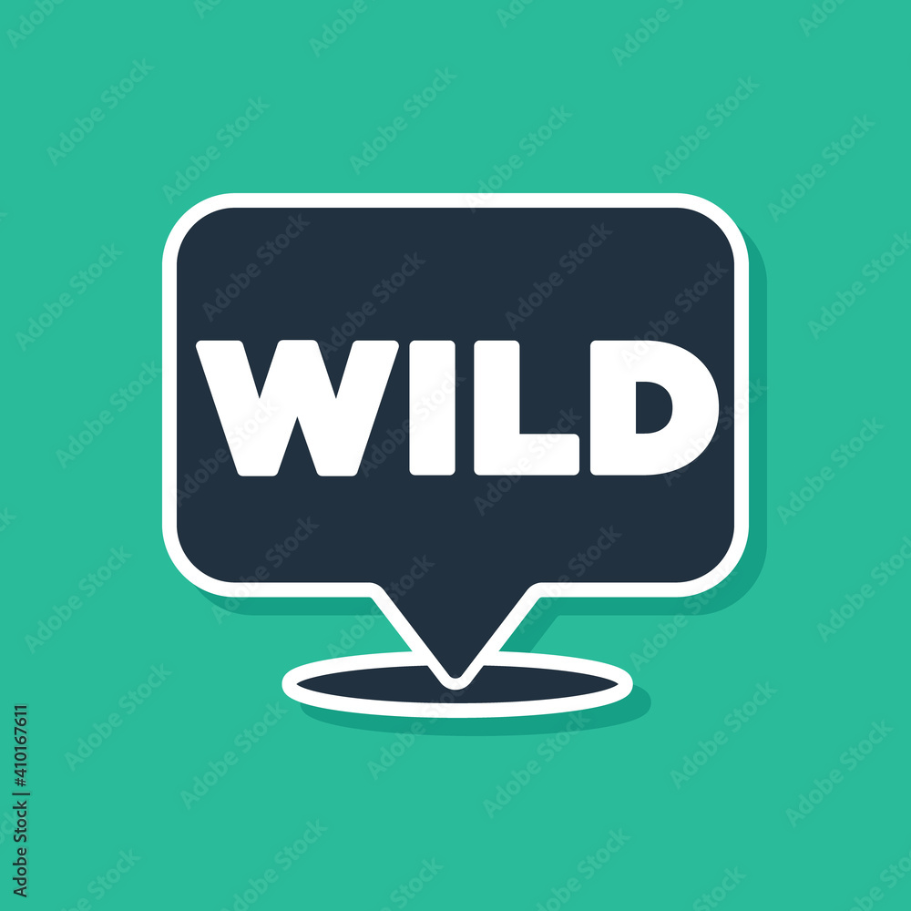 Poster blue pointer to wild west icon isolated on green background. western signboard, message board, signp