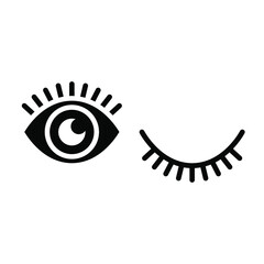 Eye icon. Simple solid style for web and app. Human eye anatomy. Open and winking eyes on white background Business concepts eyesight pictogram vector illustration. EPS 10