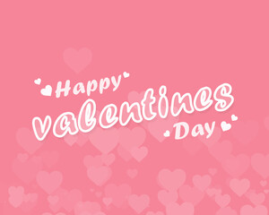 Happy Valentine's day text. Pink background with hearts.
