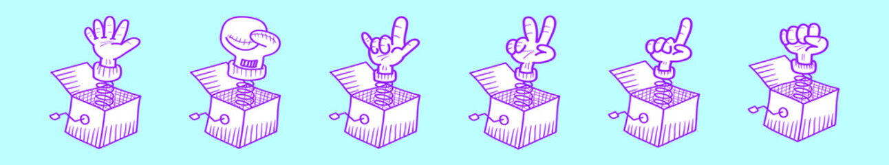 set of jack in the box cartoon icon design template with various models. vector illustration isolated on blue background