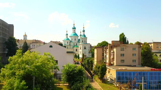 Sumy city from above, video from a drone, 4k