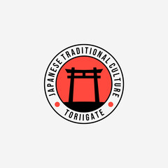 Badge of Torii Gate Japan Logo Vintage Vector, Illustration Design of Japanese Traditional Temple Culture