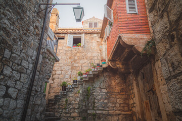 Scenic Old Town, traditional residential neighbourhood of Hvar, Croatia.