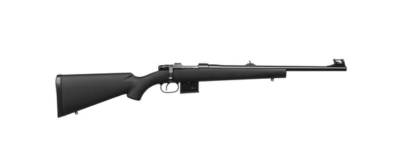 Modern bolt carbine isolated on white background.Weapon with mechanical sights for hunting and sports on a light back