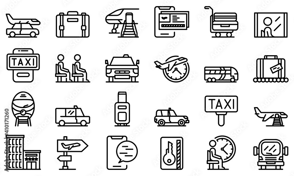 Poster airport transfer icons set. outline set of airport transfer vector icons for web design isolated on 
