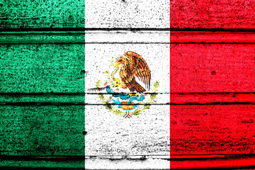 National flag of Mexico, abbreviated with mx; a realistic 3d image of the national symbol from an independent country painted on a wooden wall