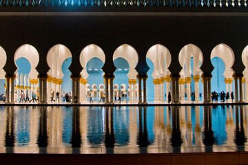 Famous Sheikh Zayed mosque in Abu Dhabi, United Arab Emirates.Sunset time