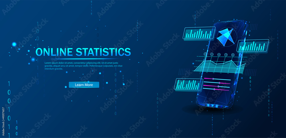 Poster online statistic, data analytics and finance and trading mobile app. smartphone app and ui, ux, kit 