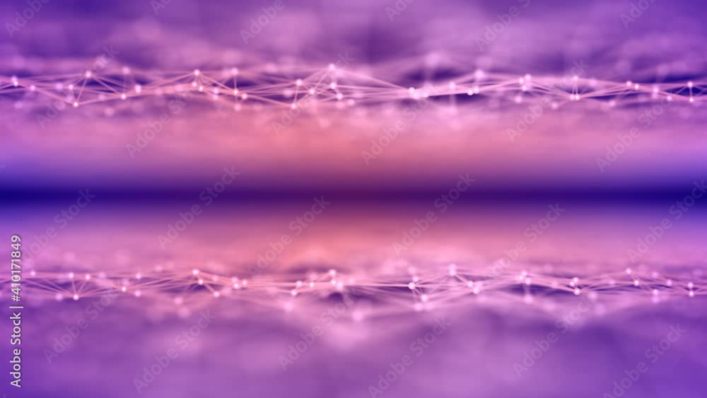 Poster abstract slow motion animation in purple colors of polygonal space low poly dark background with con