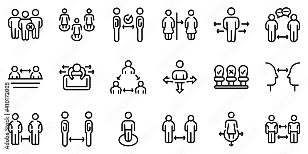 Poster keep distance icons set. outline set of keep distance vector icons for web design isolated on white 