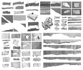 Obraz premium Collection of ripped torn paper isolated on white background