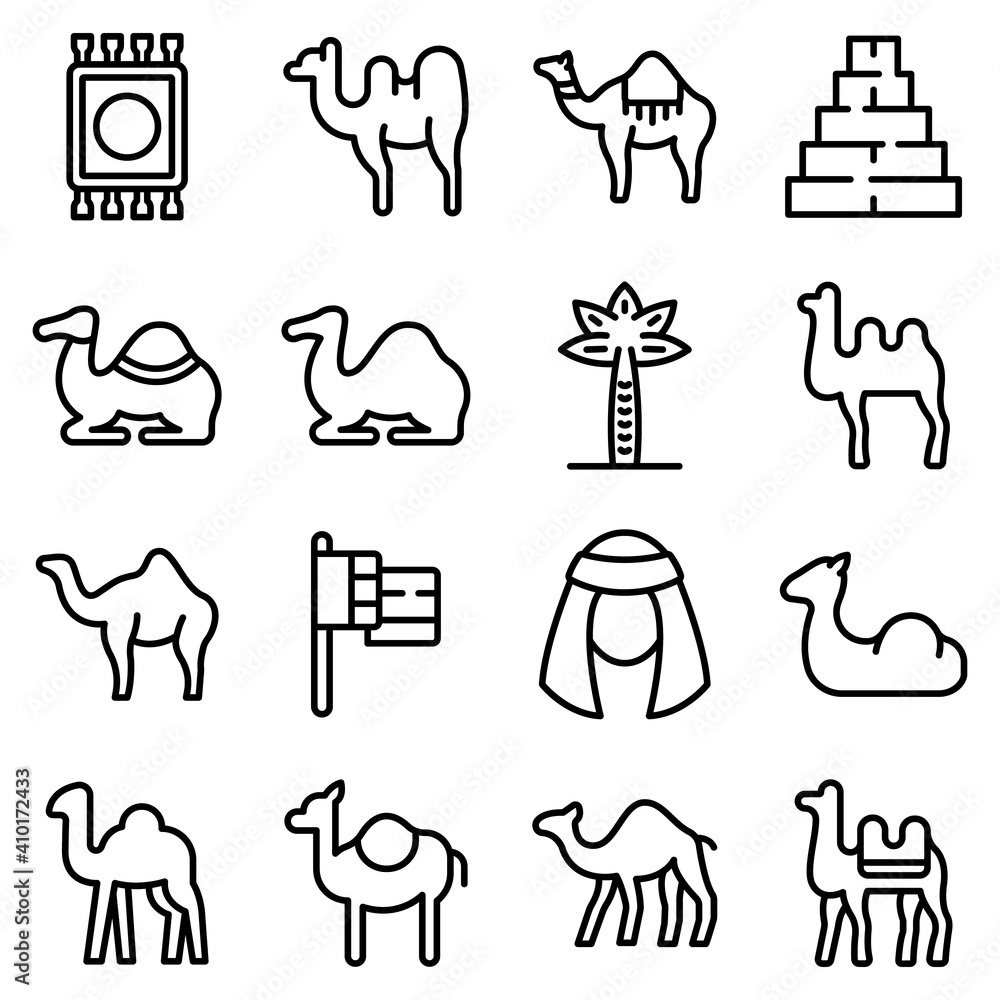 Aufkleber camel icons set. outline set of camel vector icons for web design isolated on white background