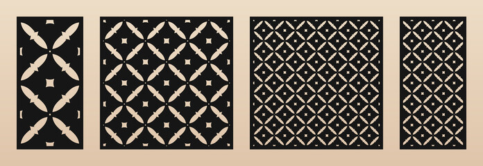 Laser cut patterns. Vector design with elegant geometric ornament, Arabian style grid, lattice. Template for cnc cutting, decorative panels of wood, metal, plastic, plywood. Aspect ratio 1:2, 1:1