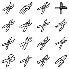 Secateurs icons set. Outline set of secateurs vector icons for web design isolated on white background