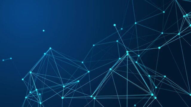 Abstract background with interweaving of lines and dots. Network connection structure. Data exchange. 3D Seamless loop.