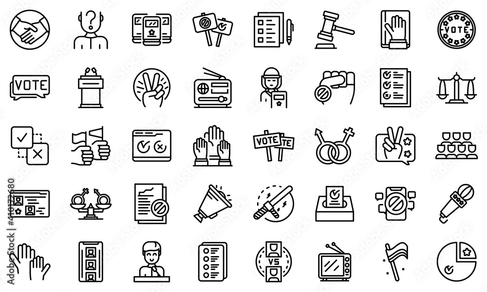 Poster democracy icons set. outline set of democracy vector icons for web design isolated on white backgrou