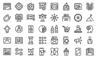 Successful campaign icons set. Outline set of successful campaign vector icons for web design isolated on white background