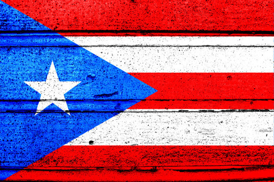 National flag of Puerto Rico, abbreviated with pr; a realistic 3d image of the national symbol from an independent country painted on a wooden wall