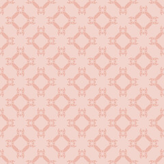 Vector abstract geometric ornament with diamond shapes, flower silhouettes, grid. Elegant ornamental background. Cute texture in pink color. Repeat design for decor, print, wallpaper, textile, cloth