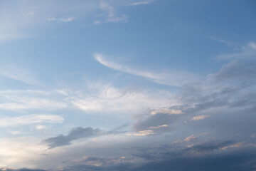 Naklejka na ściany i meble Summer blue sky with small clouds before sunset.