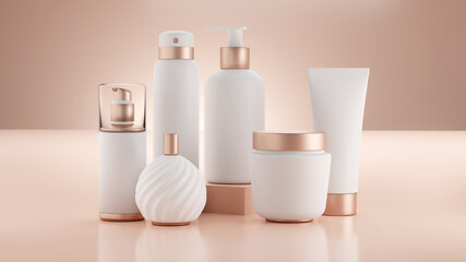 Six cosmetics packaging mix 3d Illustration 