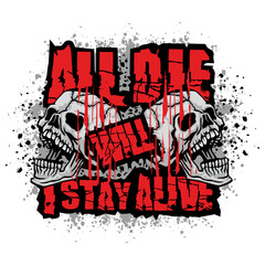 aggressive emblem with skull,grunge vintage design t shirts