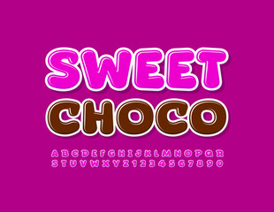 Vector delicious sign Sweet Choco. Bright pink Font. Creative Alphabet Letters and Numbers set