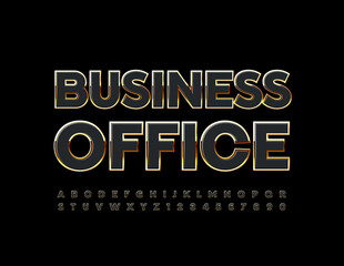 Vector premium sign Business Office. Black and Gold shiny Font. Chic Alphabet Letters and Numbers