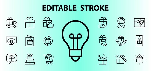 Gifts Linear Icons Set contains Gift Box, Gift Buying, Gift Delivery, Gift Geolocation mobile application, Gift notification, SMS. Editable Barcode, Vectar Icons