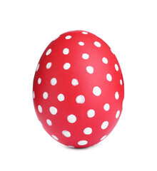 Painted red egg with dot pattern isolated on white. Happy Easter