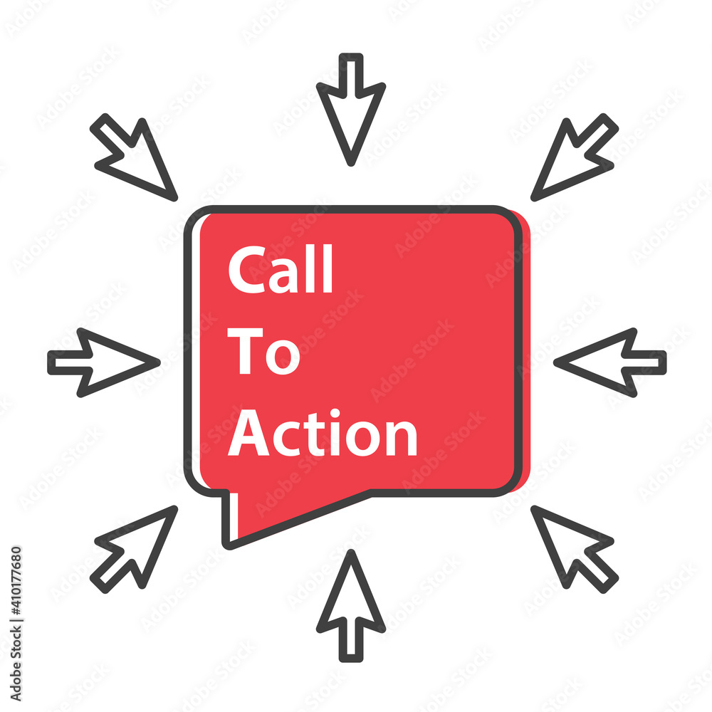 Poster cta call to action written in speech bubble with mouse arrow pointers- vector illustration