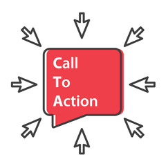 CTA Call To Action written in speech bubble with mouse arrow pointers- vector illustration