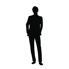 Vector silhouette of a man standing, businessman, black color, isolated on a white background