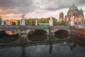 Schloss Bridge over the River Spree with the famous Berlin Cathedral (Berliner Dom) on museum island in the German capital city of Berlin.