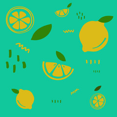 Bright yellow lemon pattern on a blue-green background