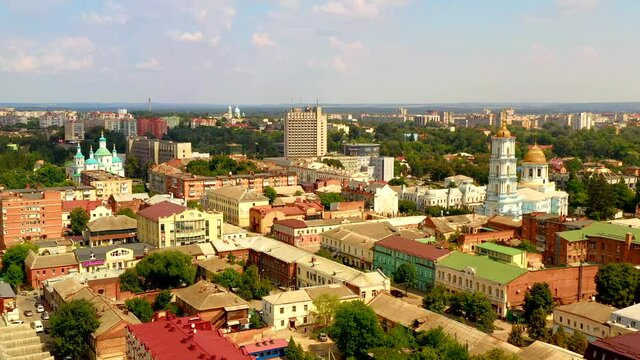 Sumy city from above, video from a drone, 4k