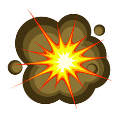 Bang cartoon vector with multiple layers of smoke isolated on a white background